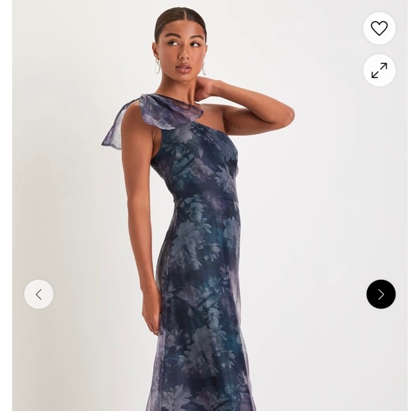 Lulu’s Beyond Fabulous Blue Floral Organza One-Shoulder Maxi Dress - Picture 1 of 6